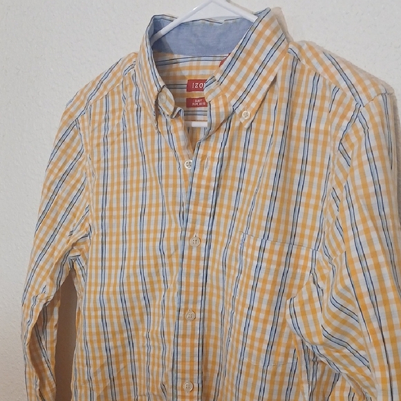 Make Offer IZOD Yellow and Blue Checkered Shirt - Picture 3 of 3
